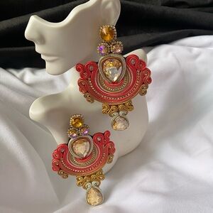 Elegant Red and Gold Statement Earrings